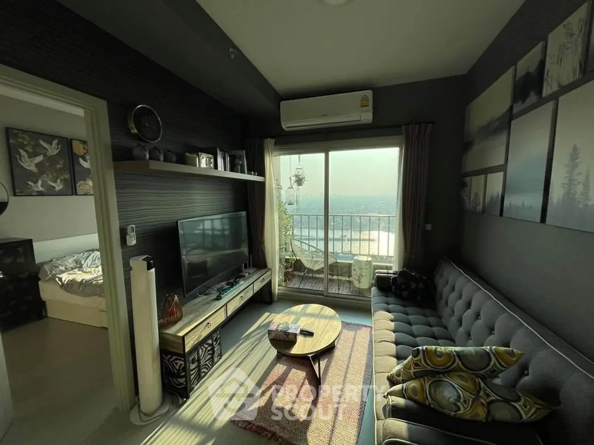 Chic living room with stunning city view and modern decor