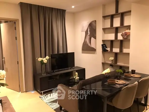 Stylish modern living room with elegant decor and dining area