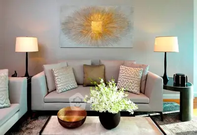 Elegant living room with modern decor and stylish lighting