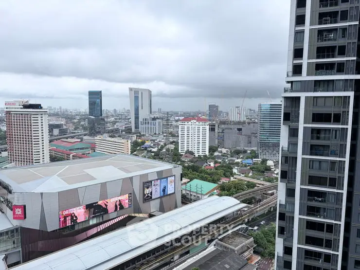 Stunning cityscape view from high-rise building with modern architecture and vibrant urban skyline.
