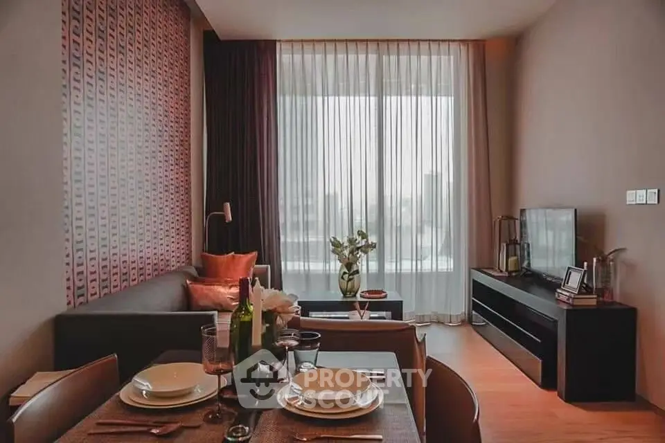 Stylish modern living room with elegant decor and large window view