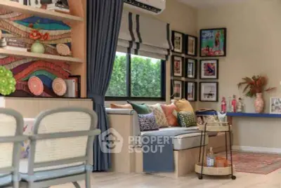 Charming living room with colorful decor and cozy seating area
