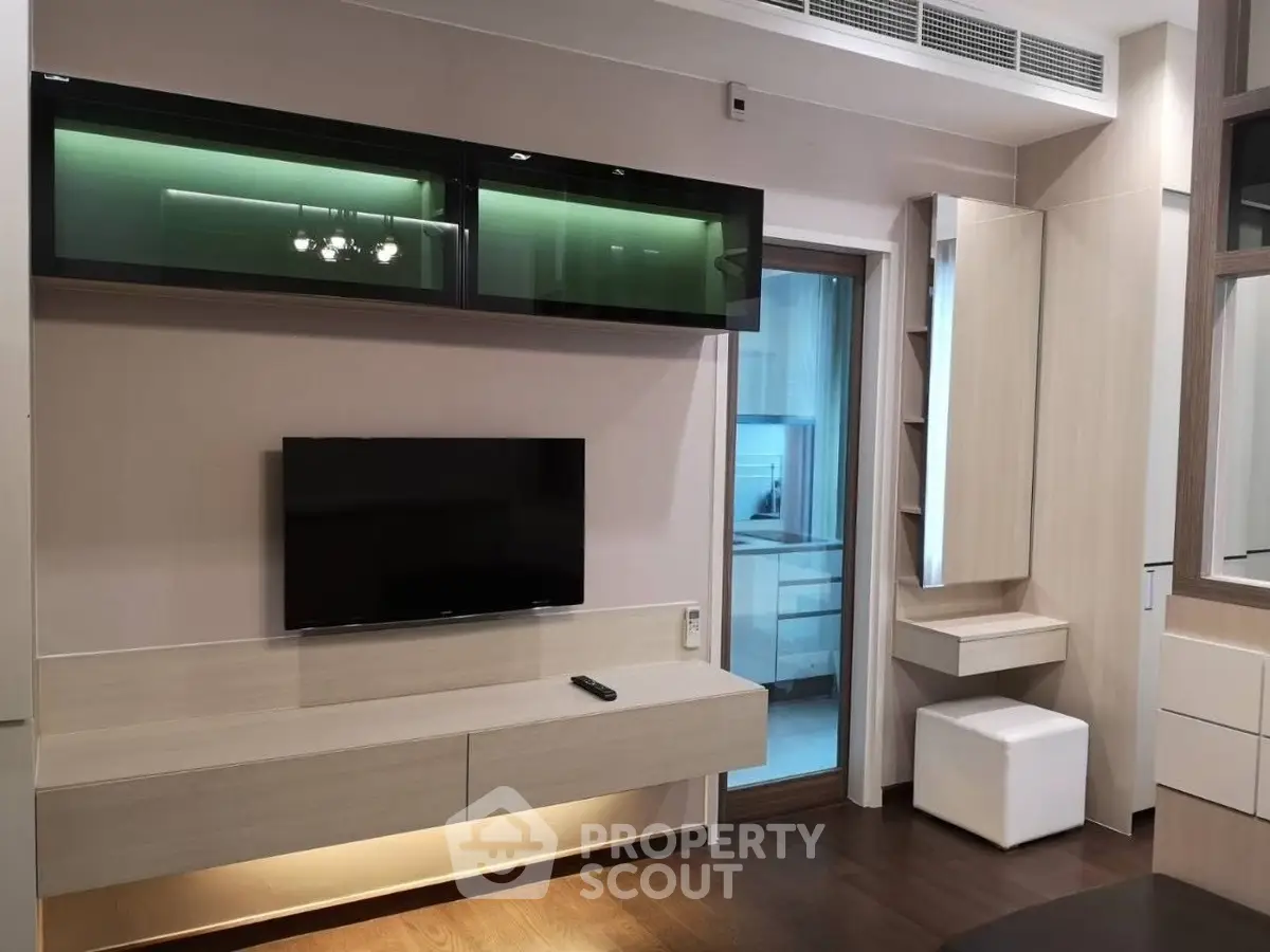 Modern living room with sleek TV unit and stylish decor