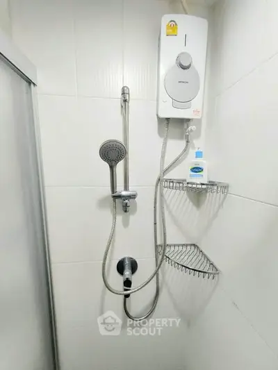 Modern bathroom shower with water heater and sleek design