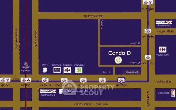 Map showing location of Condo D near major roads and landmarks.
