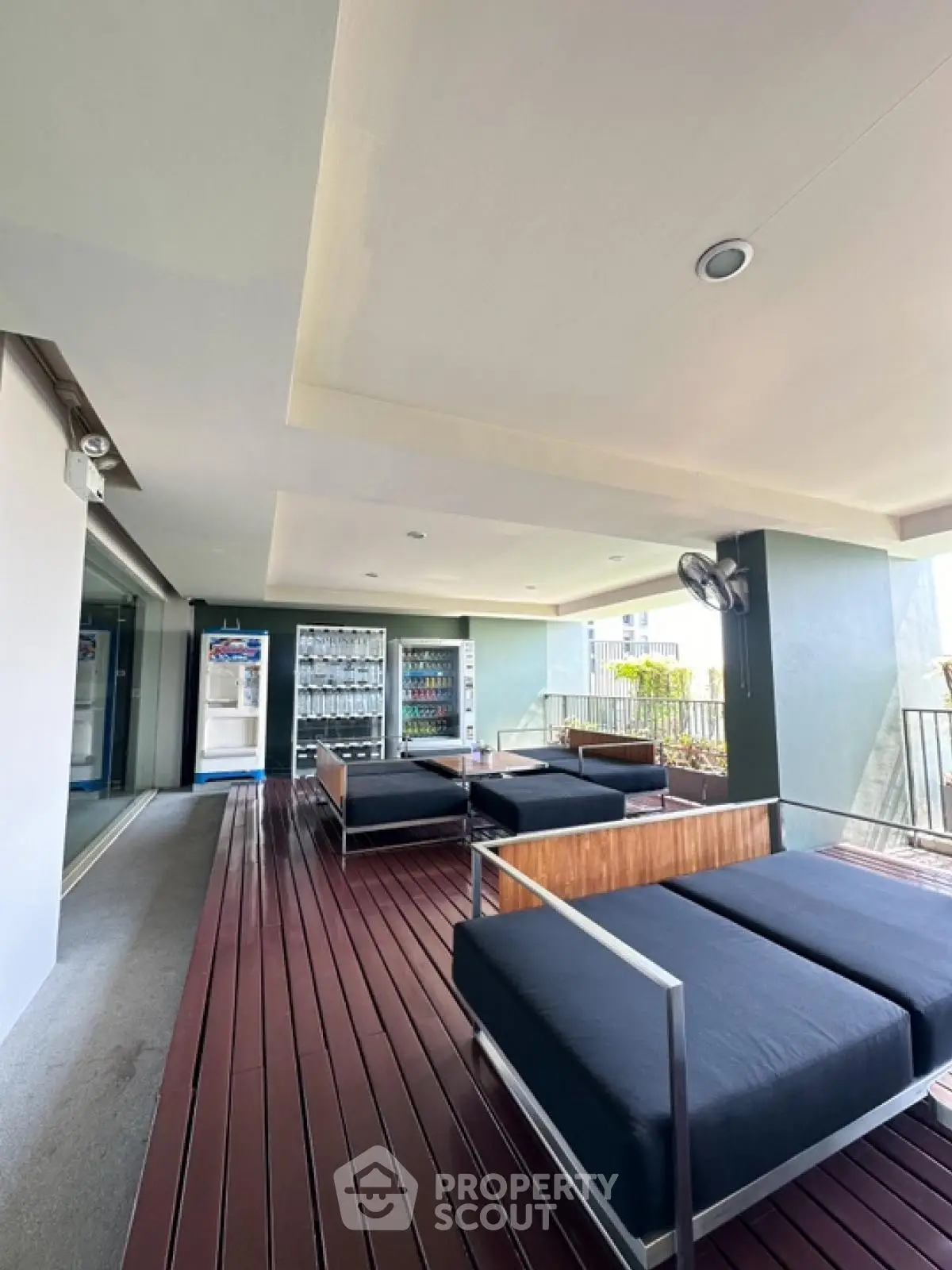 Modern rooftop lounge with stylish seating and city views