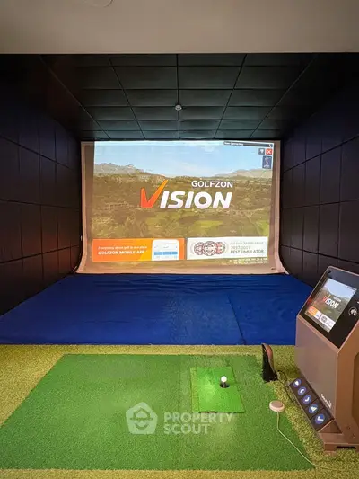 Luxury indoor golf simulator room with advanced technology setup for premium entertainment.