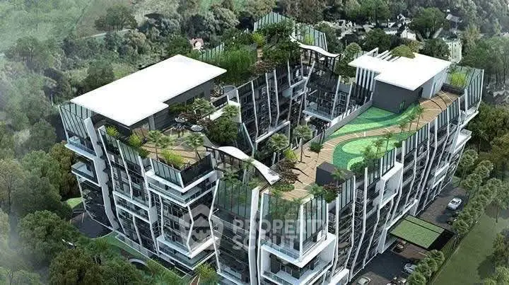 Stunning modern building with lush rooftop gardens and unique architectural design.