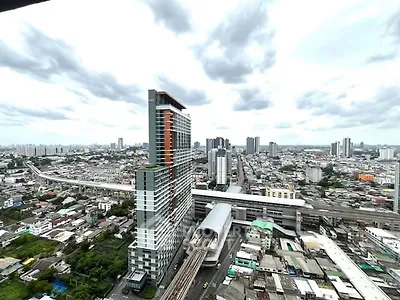 Stunning cityscape view from high-rise building showcasing urban skyline and modern architecture.