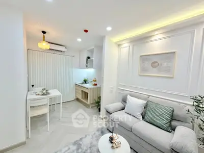 Modern living room with cozy sofa and stylish decor in a bright apartment