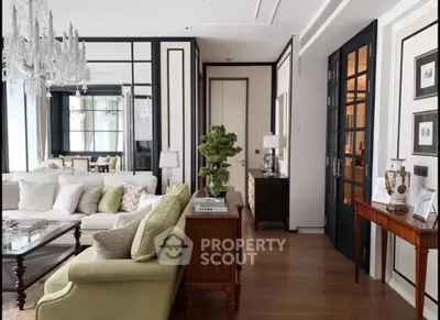 Luxurious living room with elegant decor and spacious seating area