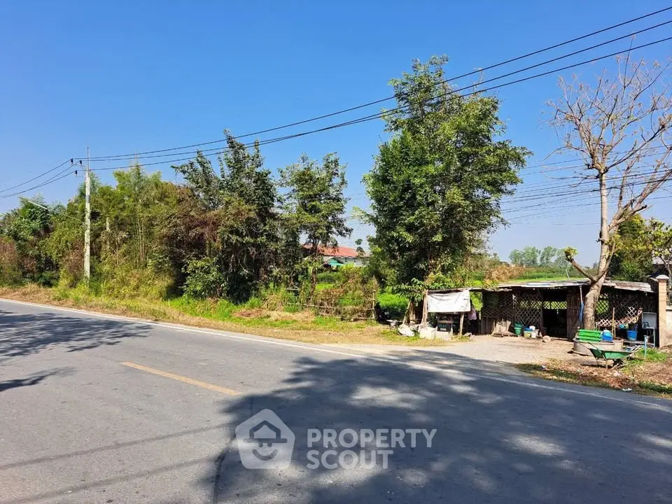 Scenic roadside view with lush greenery and clear blue sky, ideal for real estate development.