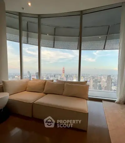 Luxurious living room with panoramic city view from high-rise apartment