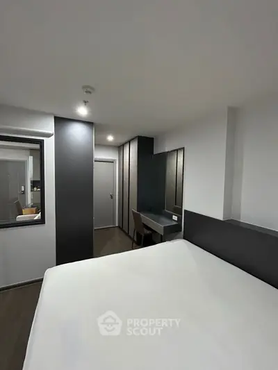 Modern bedroom with sleek design and built-in wardrobe