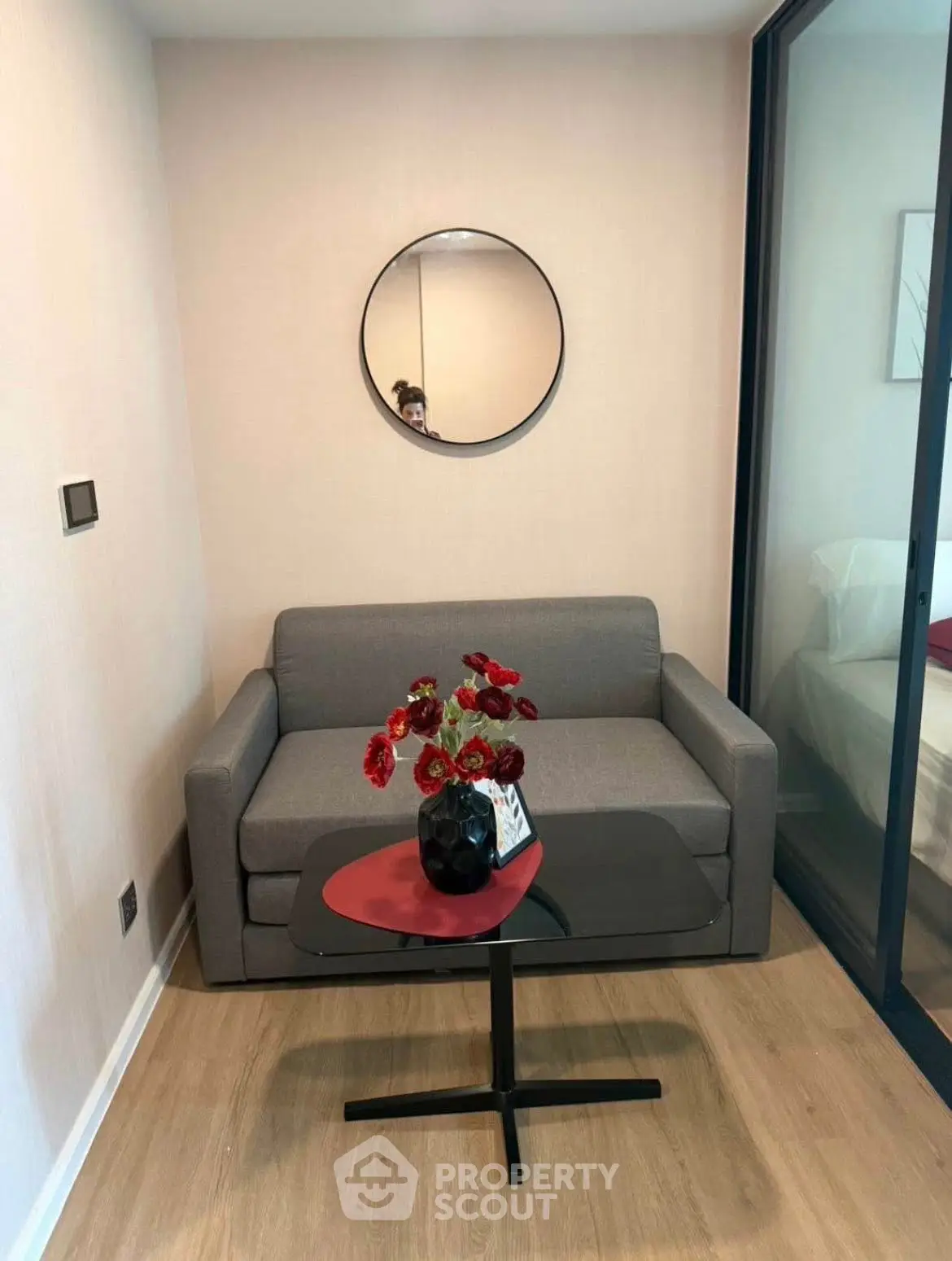 Cozy living room with modern sofa and stylish decor