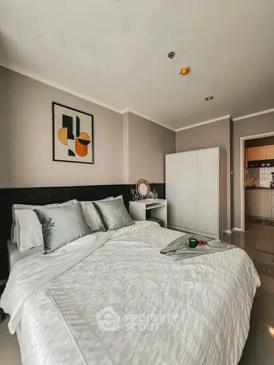 Modern bedroom with stylish decor and cozy ambiance