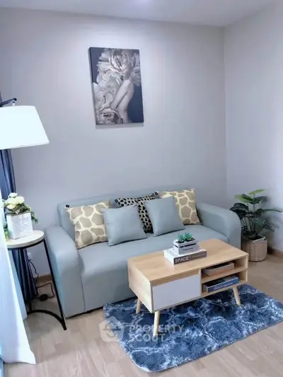 Stylish living room with modern decor and cozy seating area