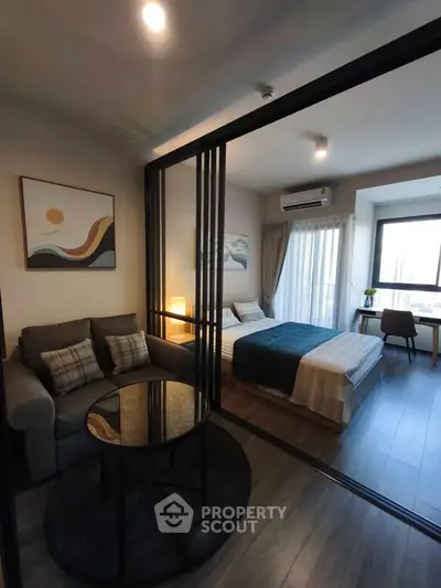 Modern studio apartment with stylish decor and cozy living area