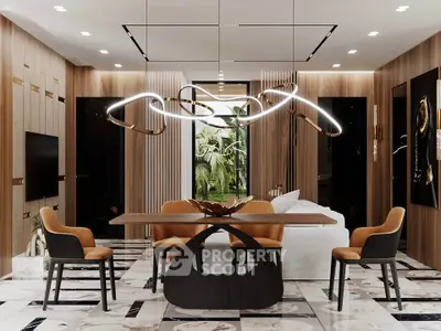 Luxurious modern living room with elegant lighting and stylish furniture