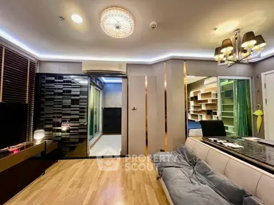 Luxurious modern living room with elegant lighting and stylish decor