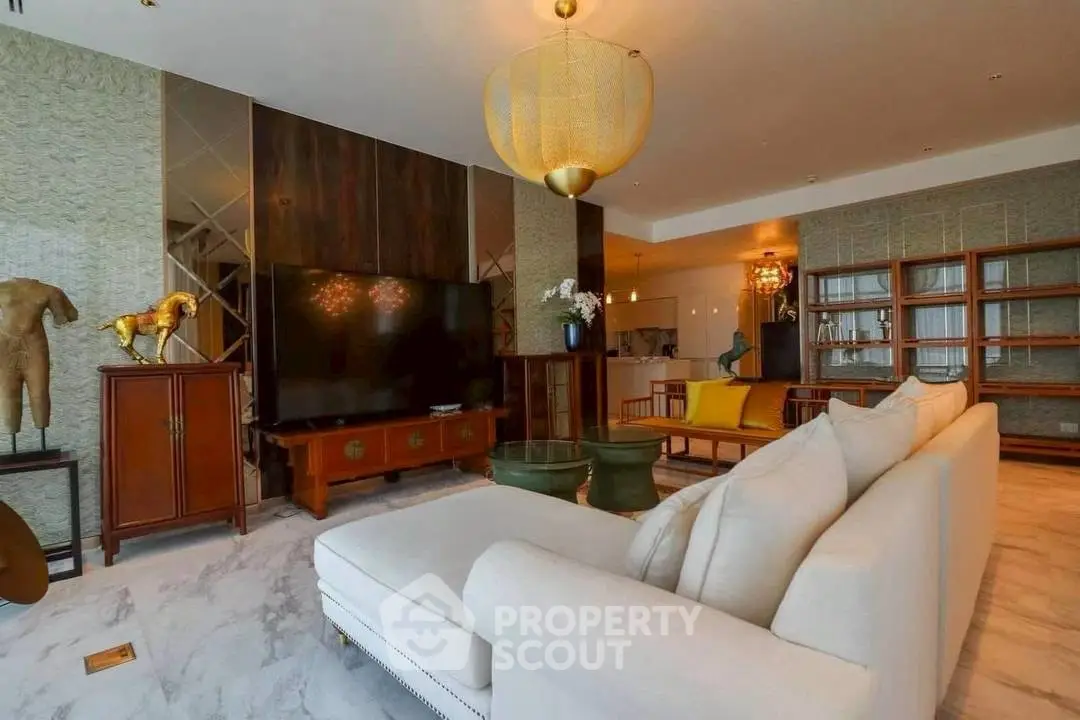 Luxurious living room with elegant decor and spacious seating area