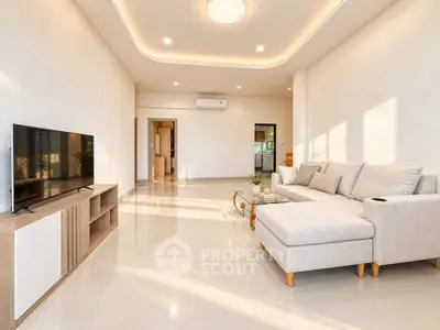 Spacious modern living room with elegant furniture and natural light