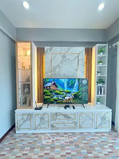 Luxurious living room with elegant marble TV unit and stylish decor