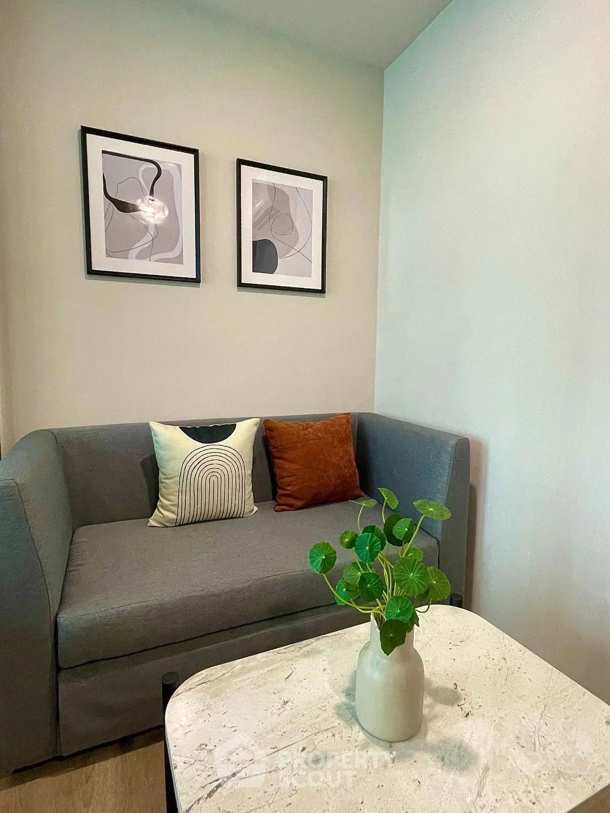 Cozy living room with modern sofa and stylish decor