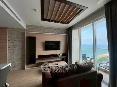 Luxurious living room with stunning ocean view and modern decor