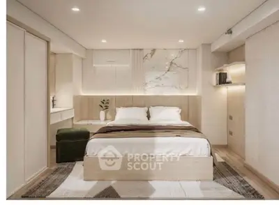 Luxurious modern bedroom with elegant decor and ambient lighting