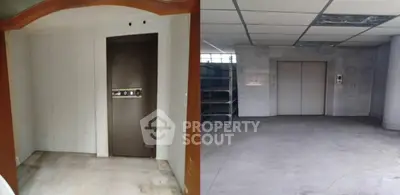 Dual elevator entrances in modern building showcasing sleek design and accessibility.