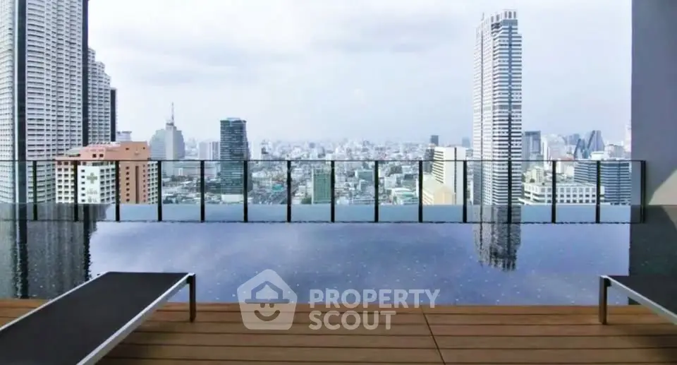 Luxurious rooftop infinity pool with stunning city skyline view
