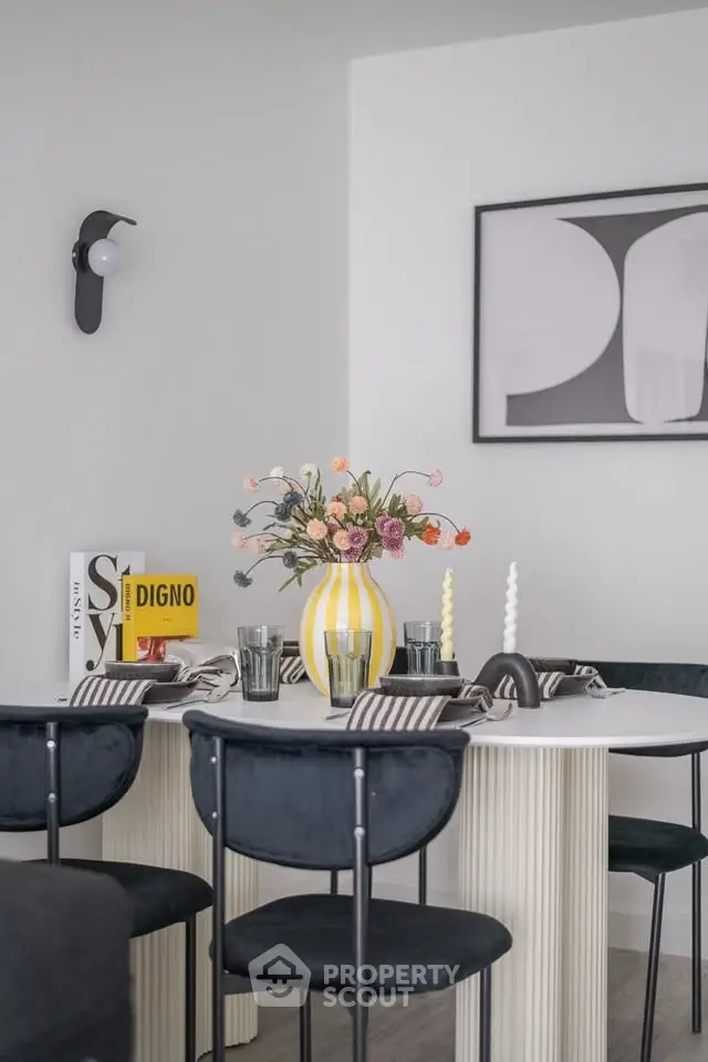 Stylish dining area with modern decor and elegant table setting