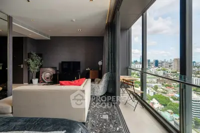 Luxurious living room with stunning city view and modern decor