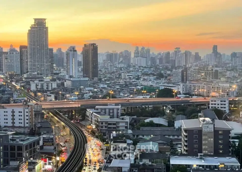 Stunning cityscape view at sunset showcasing urban skyline and vibrant city life.