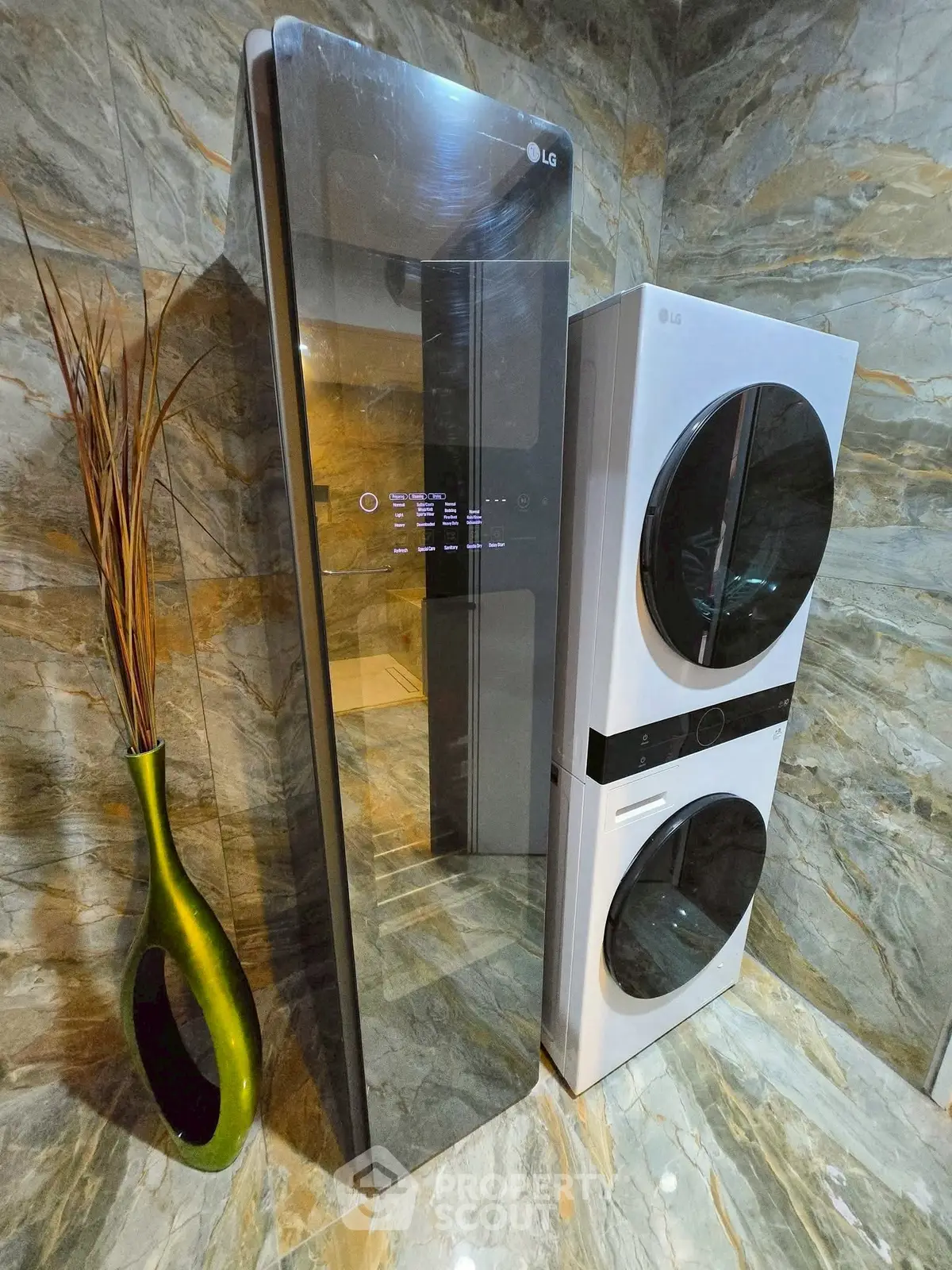 Modern laundry room with sleek appliances and stylish decor