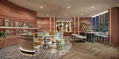 Luxurious modern living room with elegant furniture and ambient lighting, perfect for sophisticated gatherings.