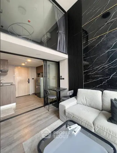 Modern duplex apartment with stylish living room and open kitchen layout