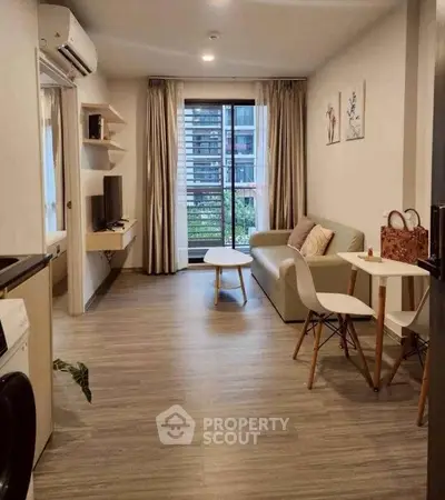 Modern living room with balcony view in stylish apartment