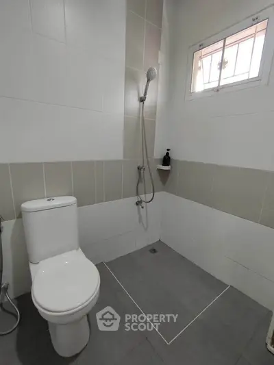 Modern bathroom with sleek design and shower area