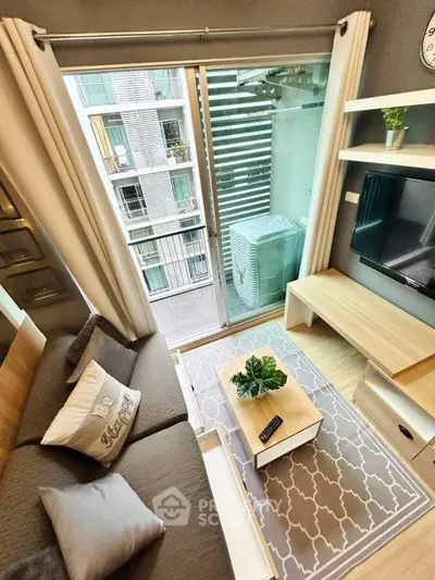 Modern living room with balcony view in stylish apartment