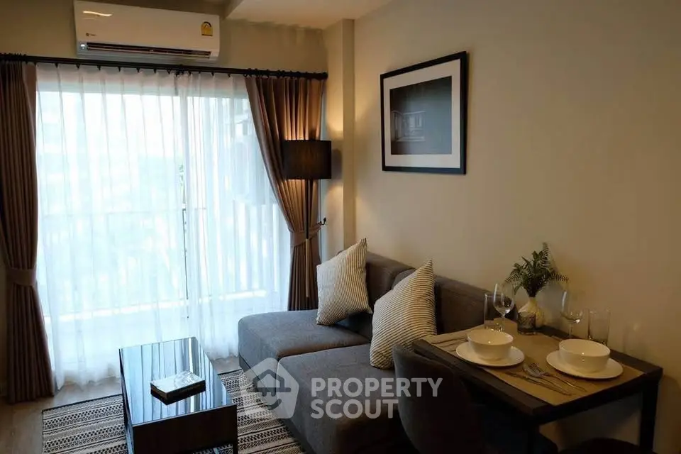 Cozy living room with modern decor and natural light