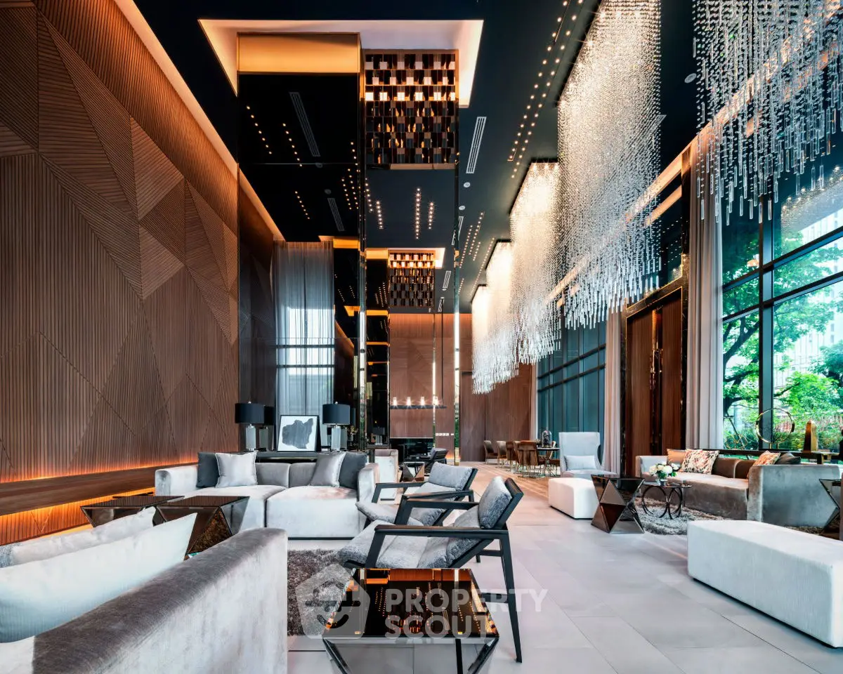 Luxurious modern living room with elegant lighting and stylish furniture