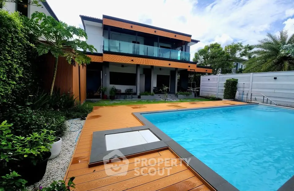 Luxurious modern home with private pool and lush garden, perfect for relaxation and entertaining.