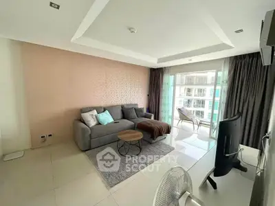 Modern living room with balcony view in stylish apartment
