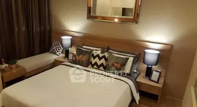 Cozy and stylish bedroom with modern decor and ambient lighting, perfect for relaxation.