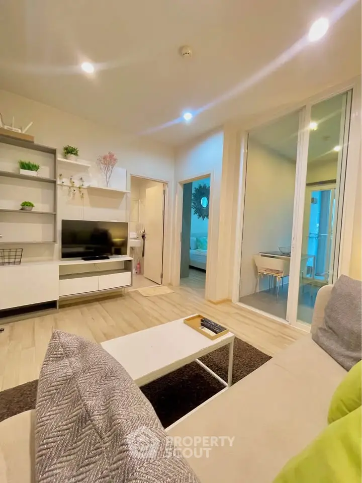 Modern living room with cozy decor and open layout