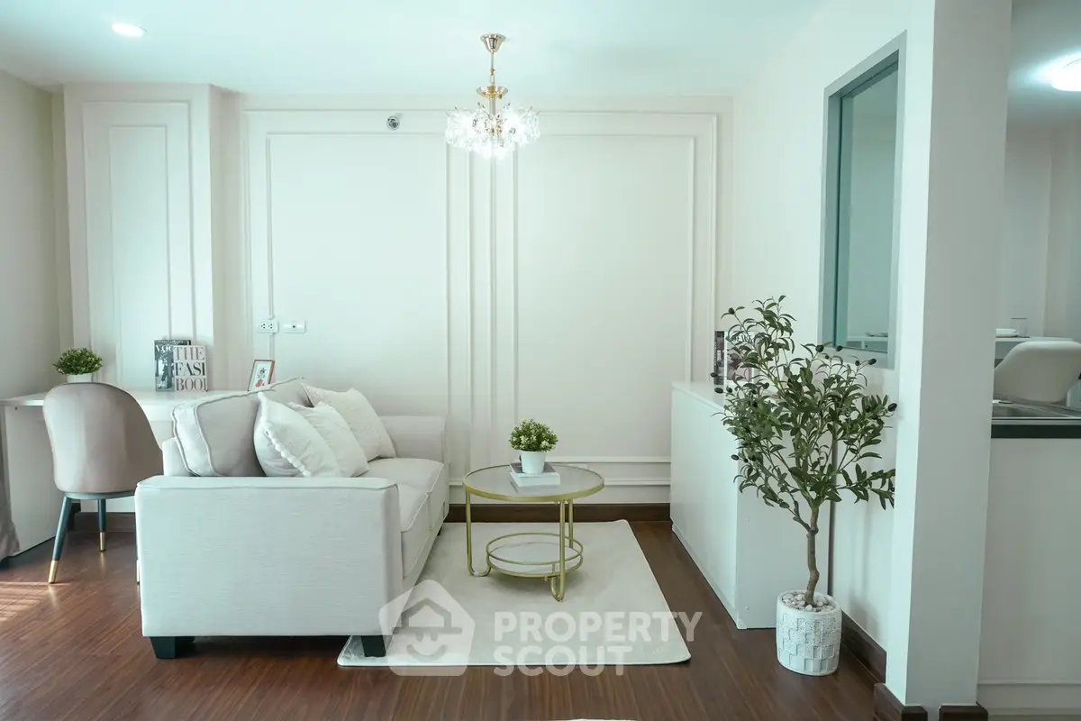 Elegant living room with modern decor and cozy seating area