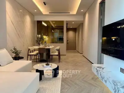 Luxurious modern living room with elegant dining area and stylish decor