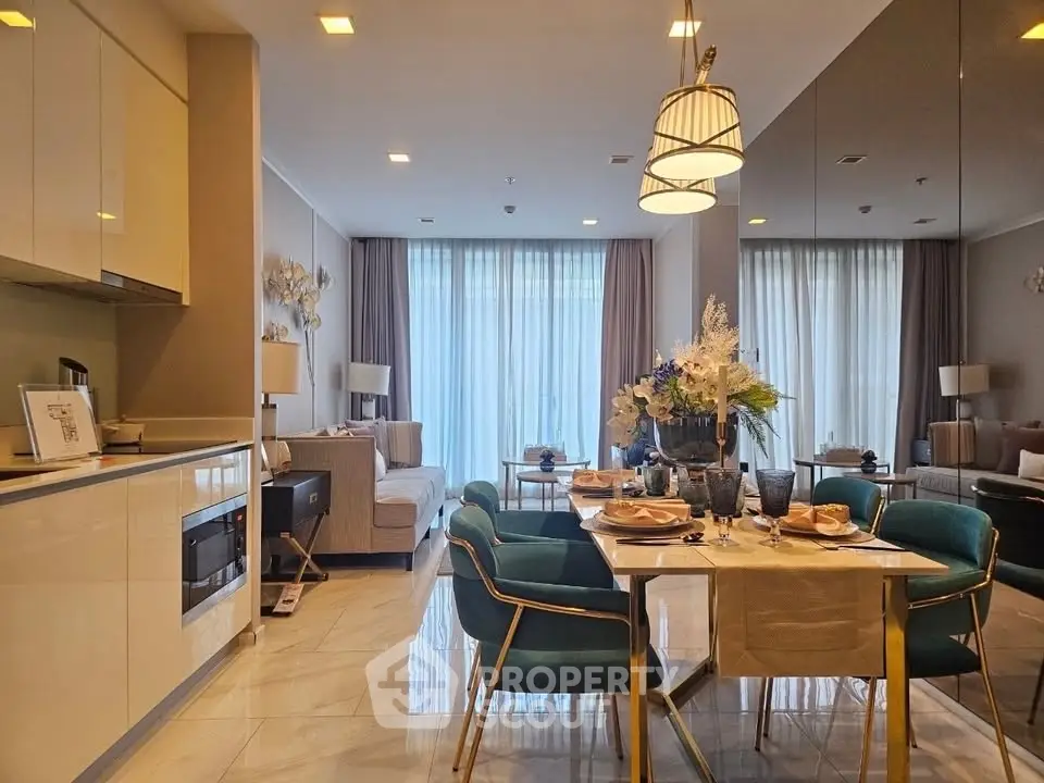 Luxurious modern living room with elegant dining area and stylish decor